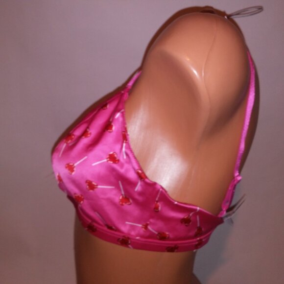 Victoria’s Secret Tease Bralette Bra XS Pink Satin Lollipop Hearts Wireless NWT - Picture 4 of 9